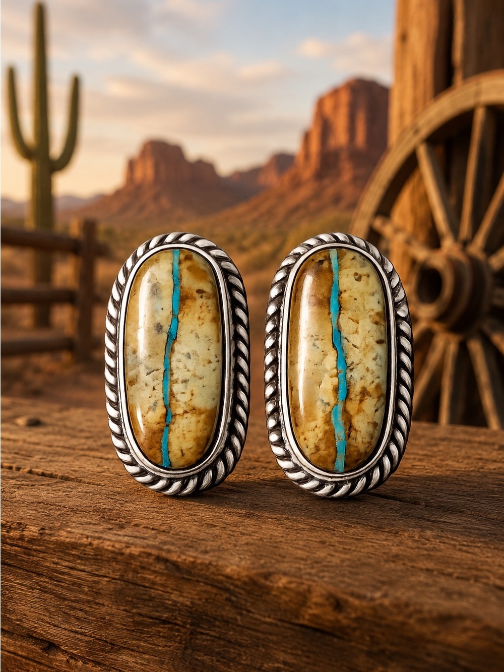 Signed Belone Sterling Silver Royston Ribbon Turquoise Earring studs